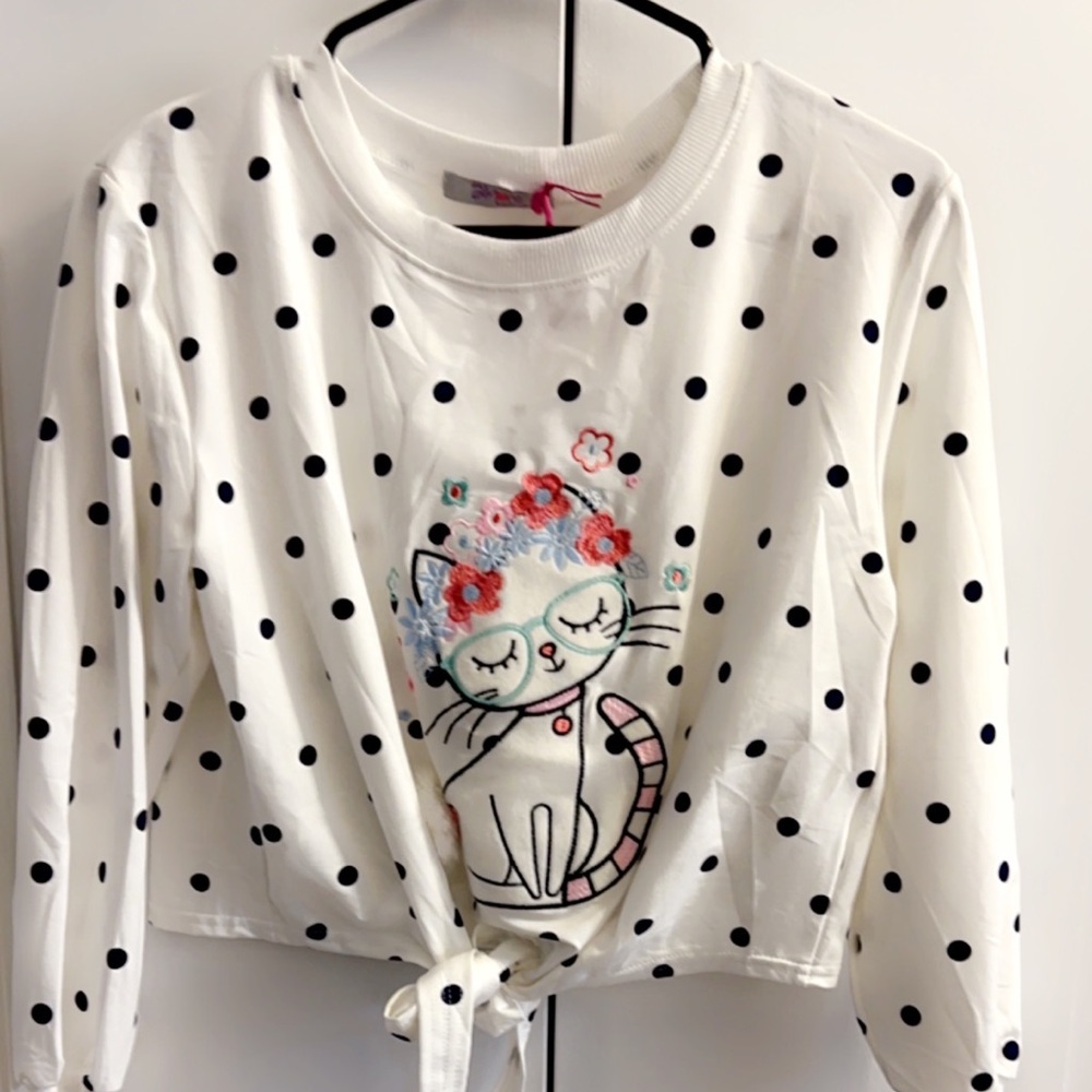 Cat and polka dots Crop top (black/white)
